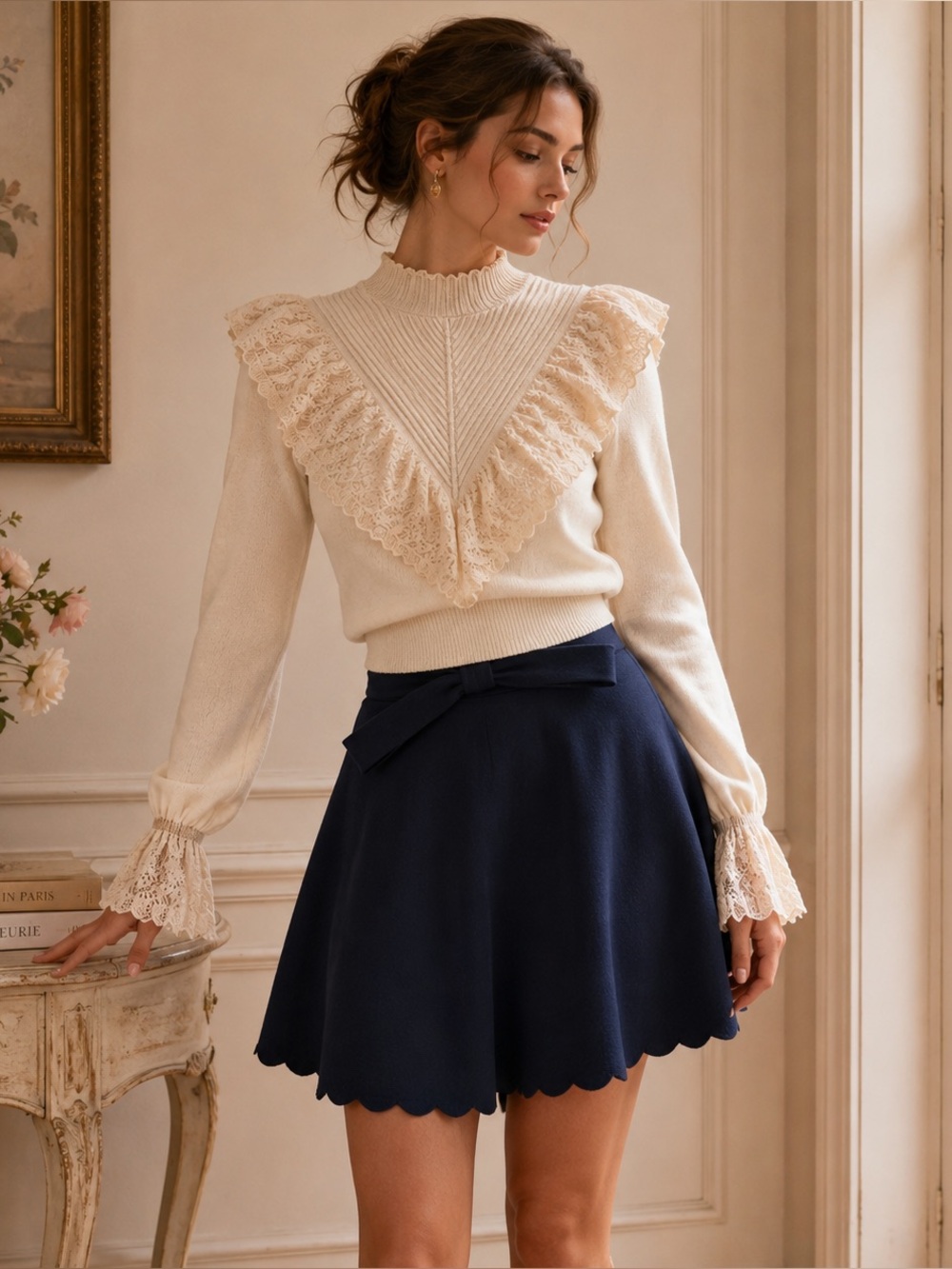 NWOT LN ZARA Buttercream Yellow Lace Mockneck Sweater S Small Coquette